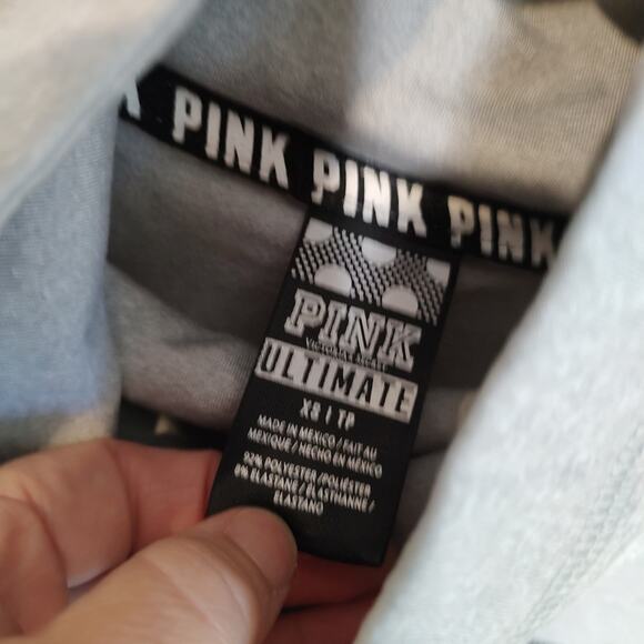 VS PINK Ultimate High Neck Pullover Gray Neon Green Color Block Sweater Size XS - Picture 3 of 9